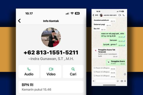 Inilah tangkapan layar dan pesan WhatsApp penipuan dari seseorang yang mengaku sebagai Kepala BPN Kota Depok. (Foto: Ist)
