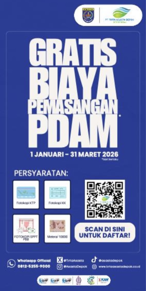 Tirta Asasta Depok Beri Promo Gratis Biaya Sambungan Baru Hingga Maret 2026